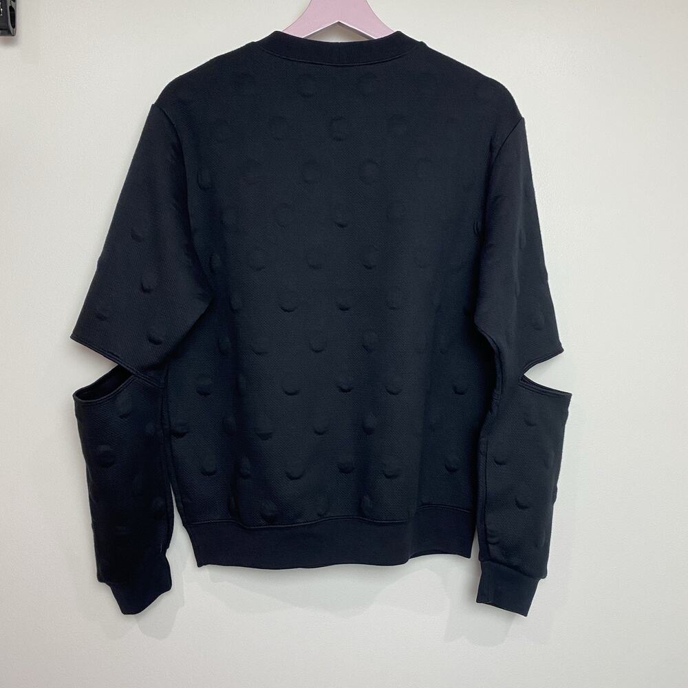 JOY LAB Polka Dot Pop Outs Black Sweatshirt Split Cut Out Elbow Sz Medium GUC